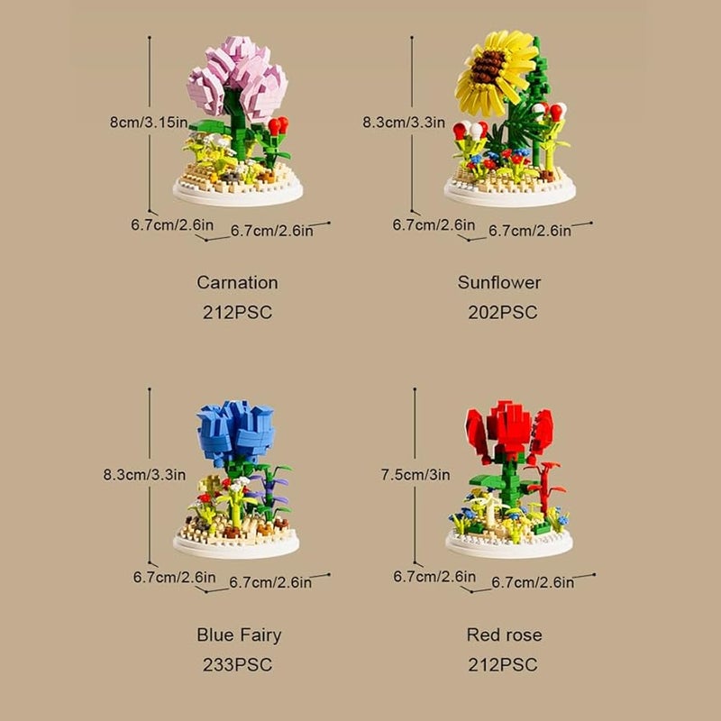 مجموعة كتل البناء الزهرية الصغيرة من القرنفل مع غطاء الغبار هدية إبداعية للكبار والأطفال - Image 2